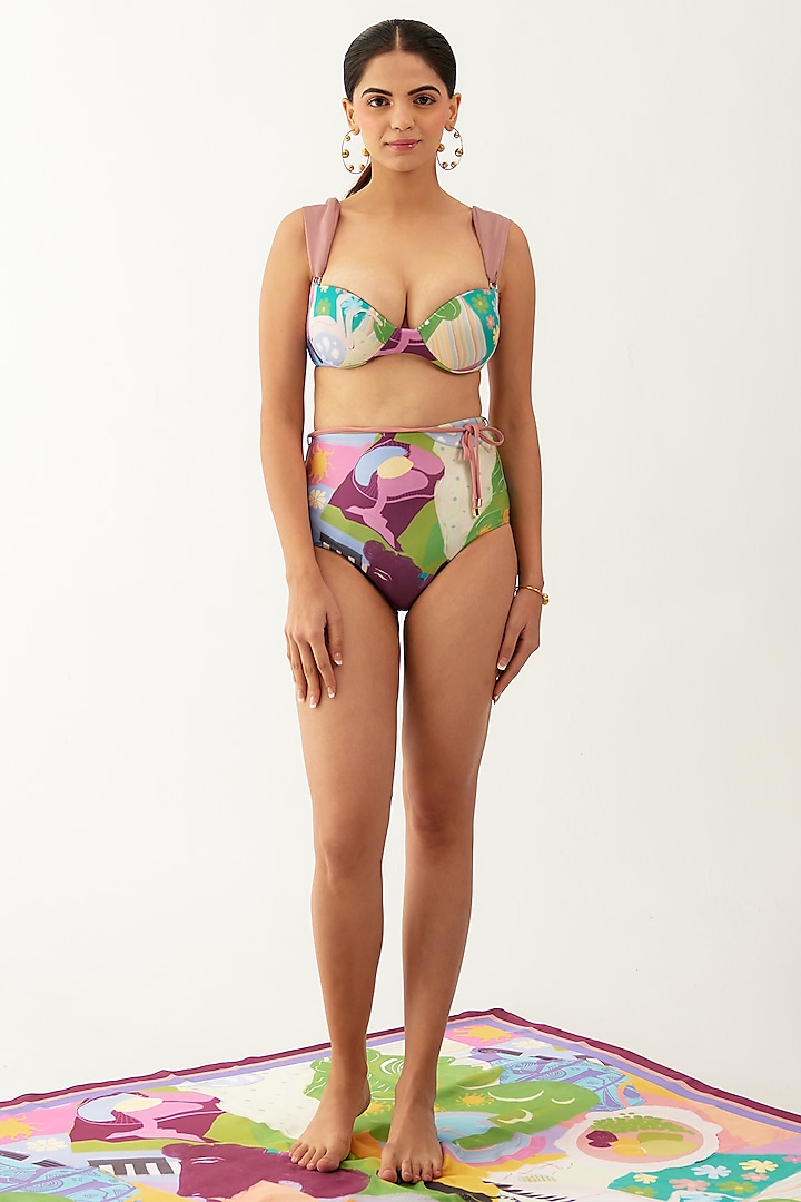 Purple Polyamide & Elastane Printed Bikini Set by Tizzi