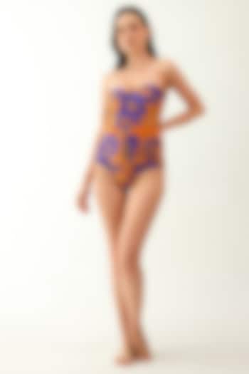 Purple & Orange Elastane Swimsuit by Tizzi