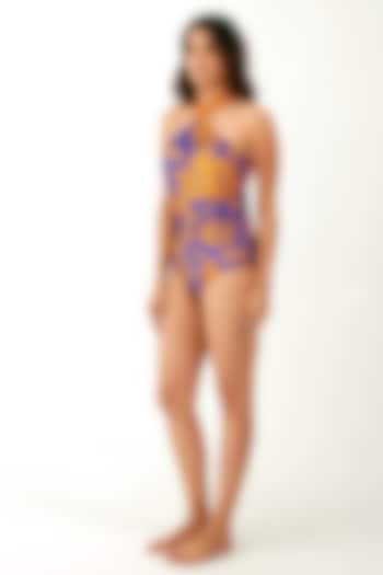 Purple & Orange Elastane Swimsuit by Tizzi
