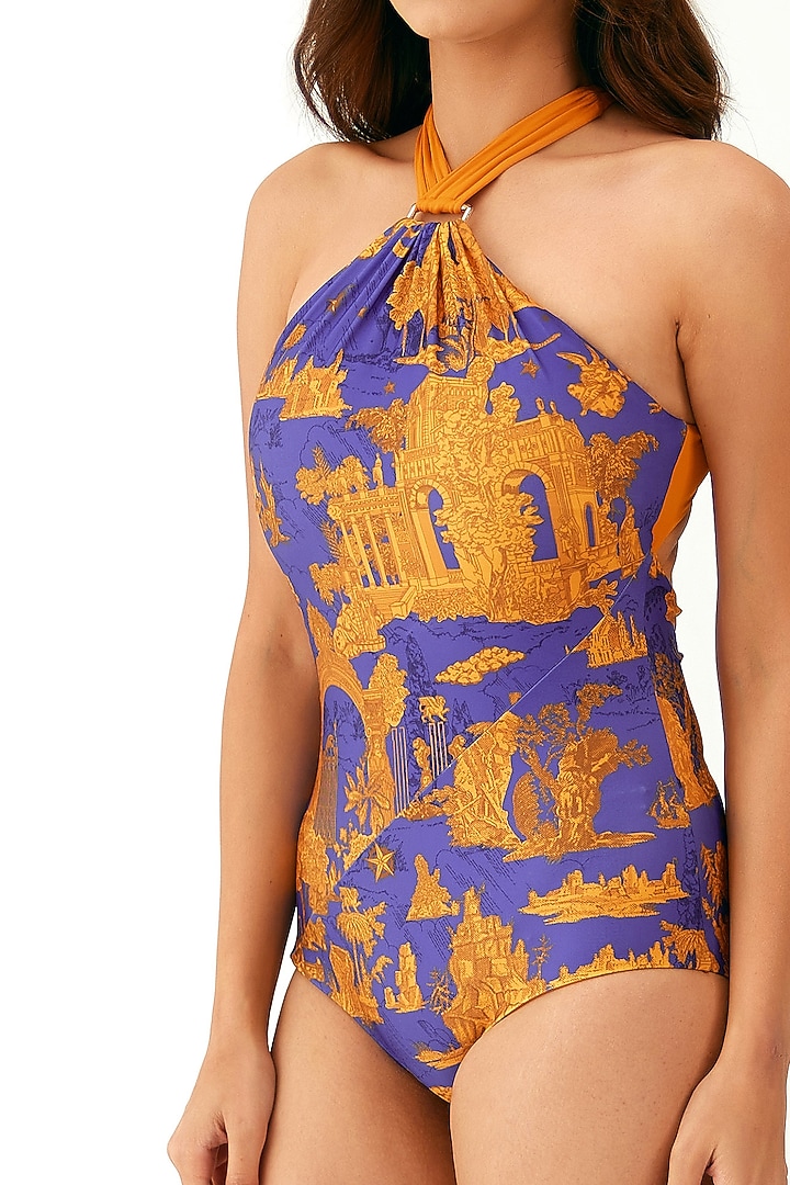 Purple & Orange Elastane Swimsuit by Tizzi at Pernia's Pop Up Shop