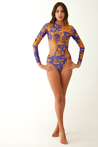 Purple & Orange Polyamide Swimsuit by Tizzi