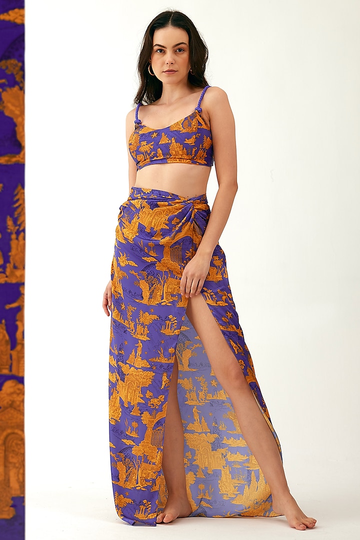 Purple & Orange Chiffon Satin Skirt by Tizzi