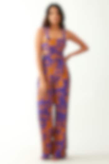 Purple & Orange Textured Crepe Jumpsuit by Tizzi
