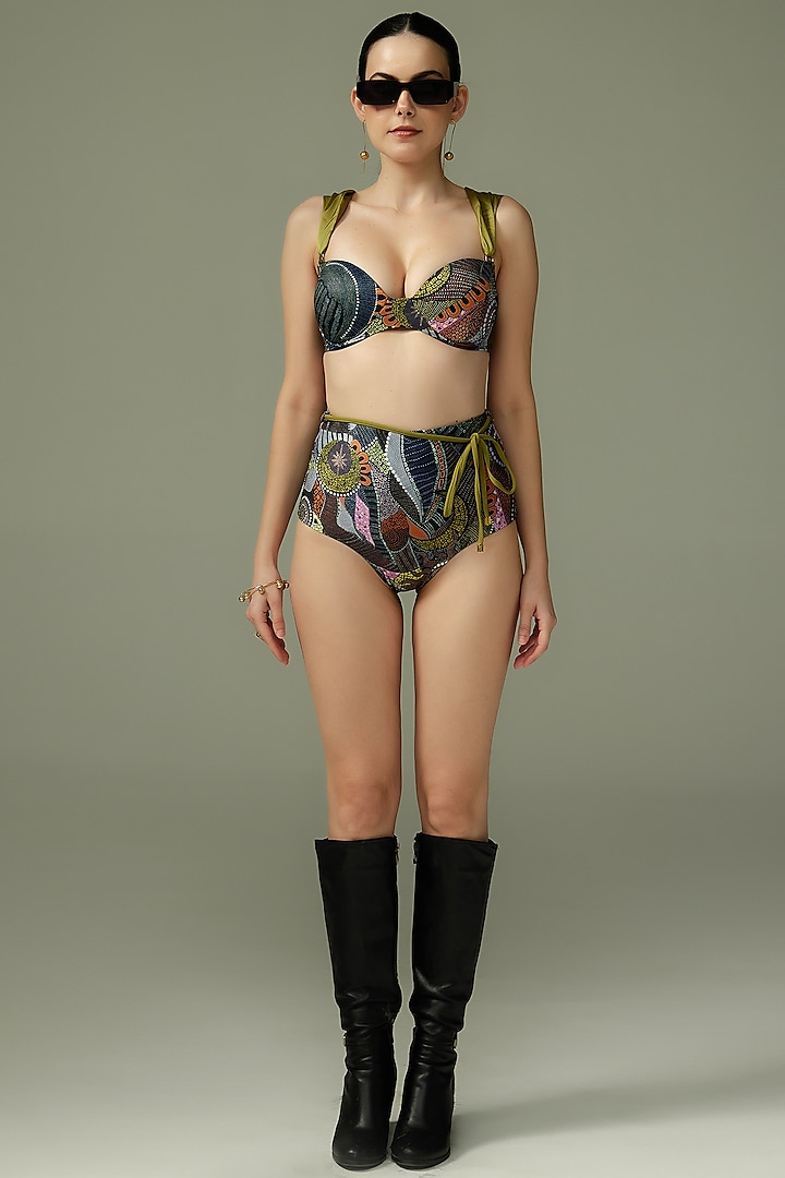 Black Polyamide & Elastane Printed Bikini Set by Tizzi