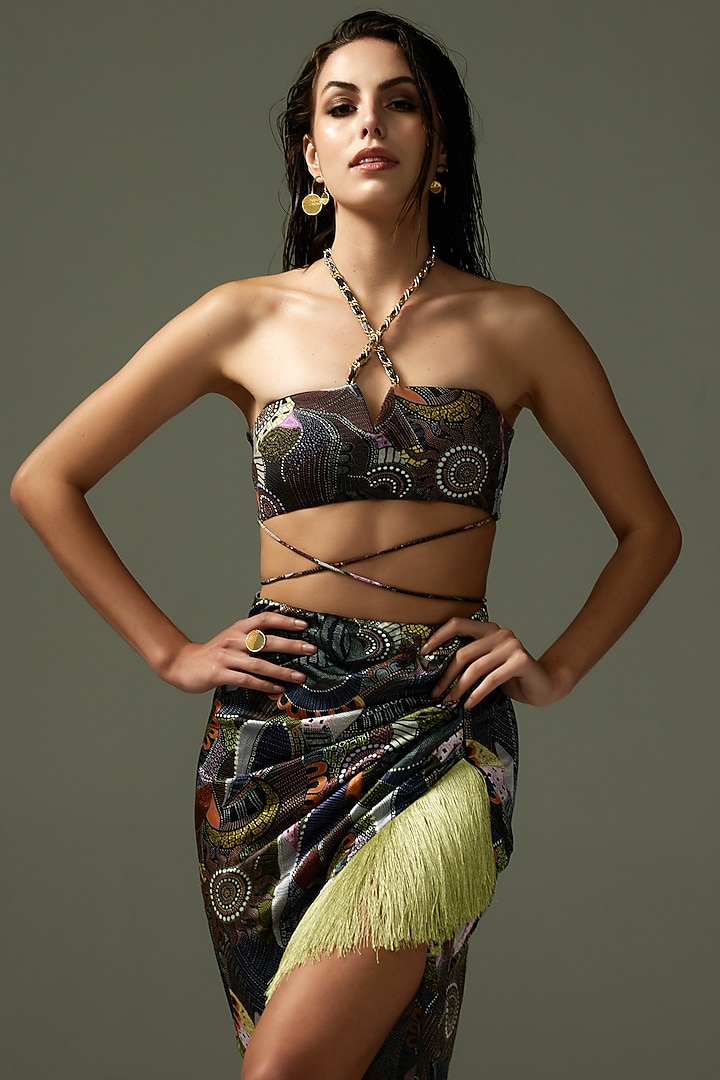 Black Polyamide & Elastane Fringed Pleated Skirt by Tizzi at Pernia's Pop Up Shop