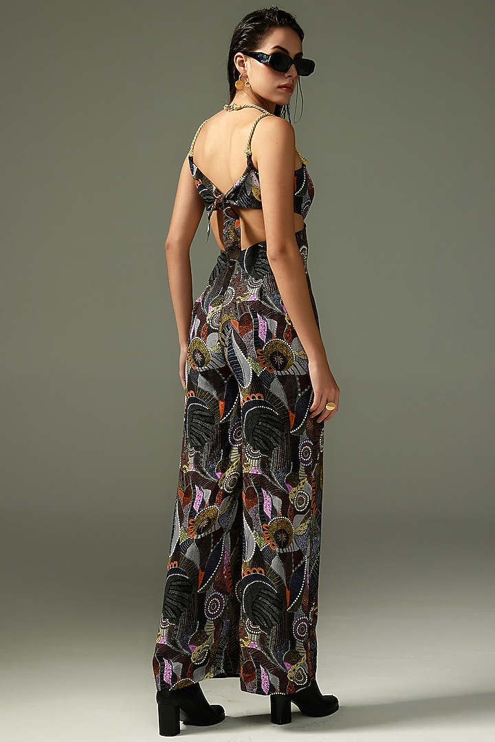 Black Textured Crepe Tie-Up Jumpsuit by Tizzi at Pernia's Pop Up Shop