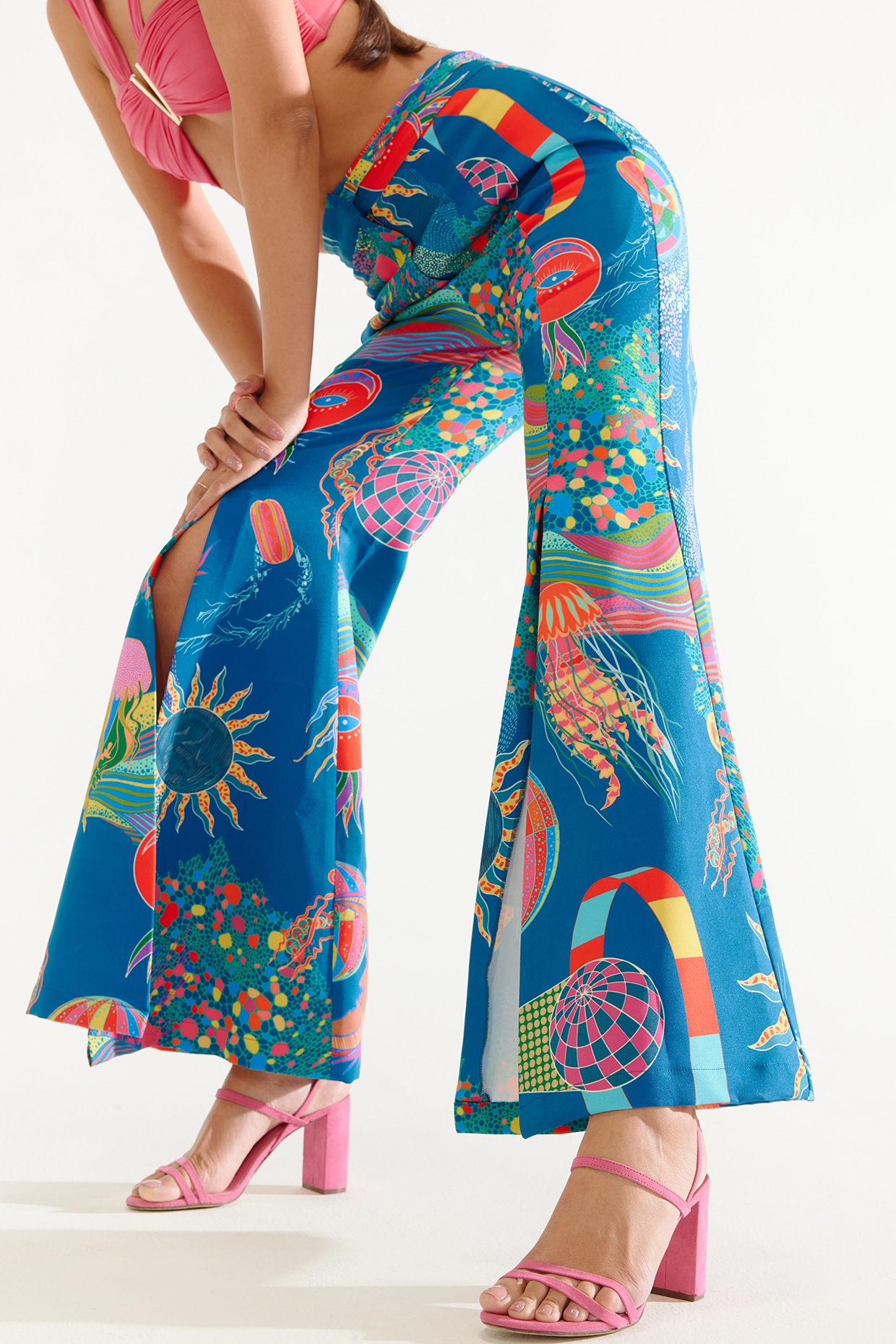 Blue Embroidered Silk Trousers