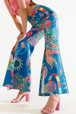 Blue Banana Crepe High-Waisted Trousers by Tizzi