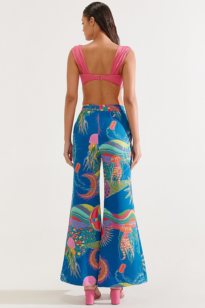 Blue Banana Crepe High-Waisted Trousers by Tizzi at Pernia's Pop Up Shop