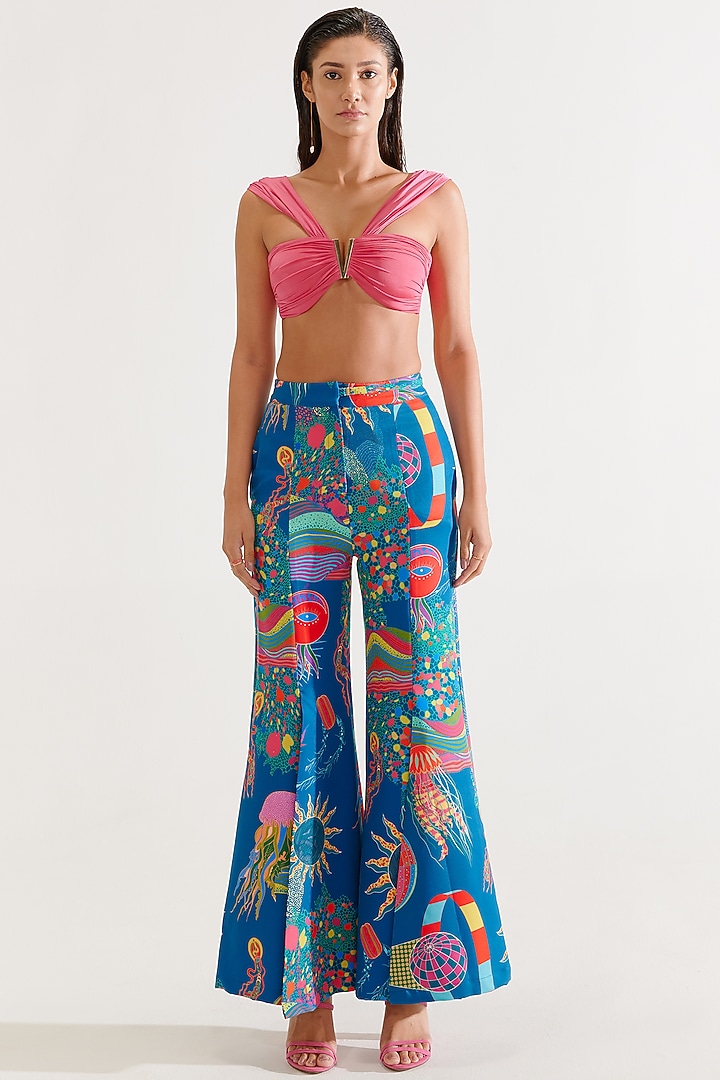 Blue Banana Crepe High-Waisted Trousers by Tizzi at Pernia's Pop Up Shop