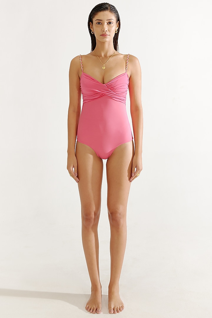 Rogue Pink Polyamide & Elastane Semi-Draped Swimsuit by Tizzi