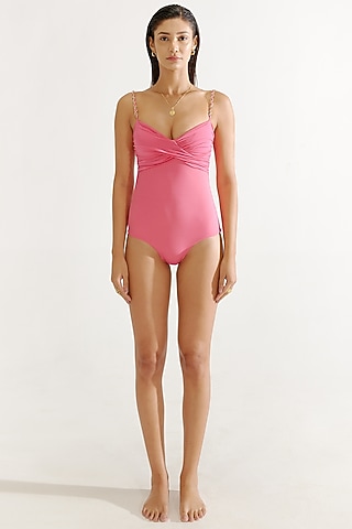 Rogue Pink Polyamide & Elastane Semi-Draped Swimsuit by Tizzi