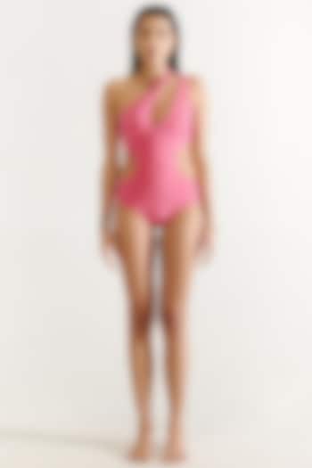 Rogue Pink Polyamide & Elastane One-Shoulder Swimsuit by Tizzi