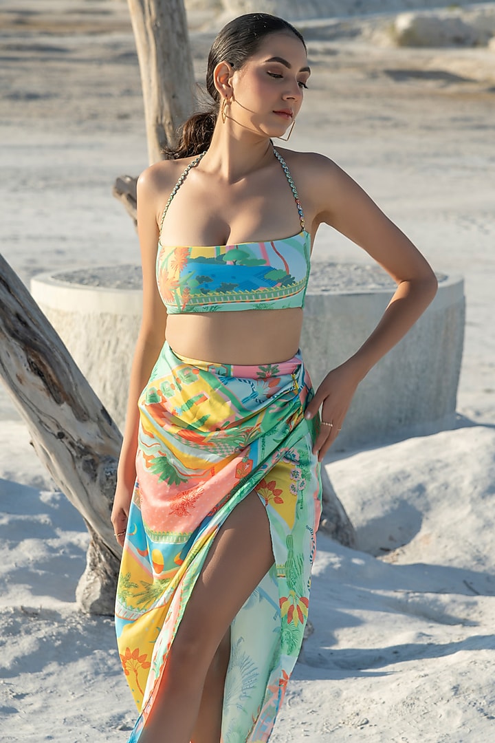 Multi-Colored Chiffon Satin Pleated Skirt by Tizzi