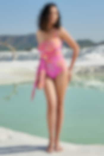 Pink Polyamide & Elastane One-shoulder Swimsuit by Tizzi