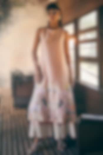 Peach Chanderi Floral Printed Tunic Set by TABEER INDIA at Pernia's Pop Up Shop