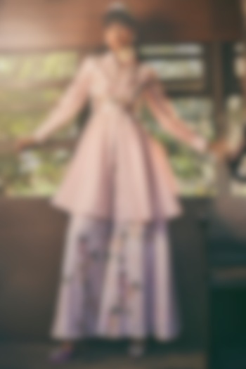 White Chanderi Floral Printed Jacket Set by TABEER INDIA at Pernia's Pop Up Shop