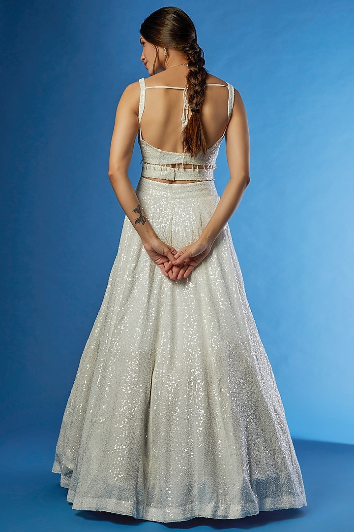 Silver Organza Embroidered Wedding Lehenga Set by Angad Singh at Pernia's Pop Up Shop