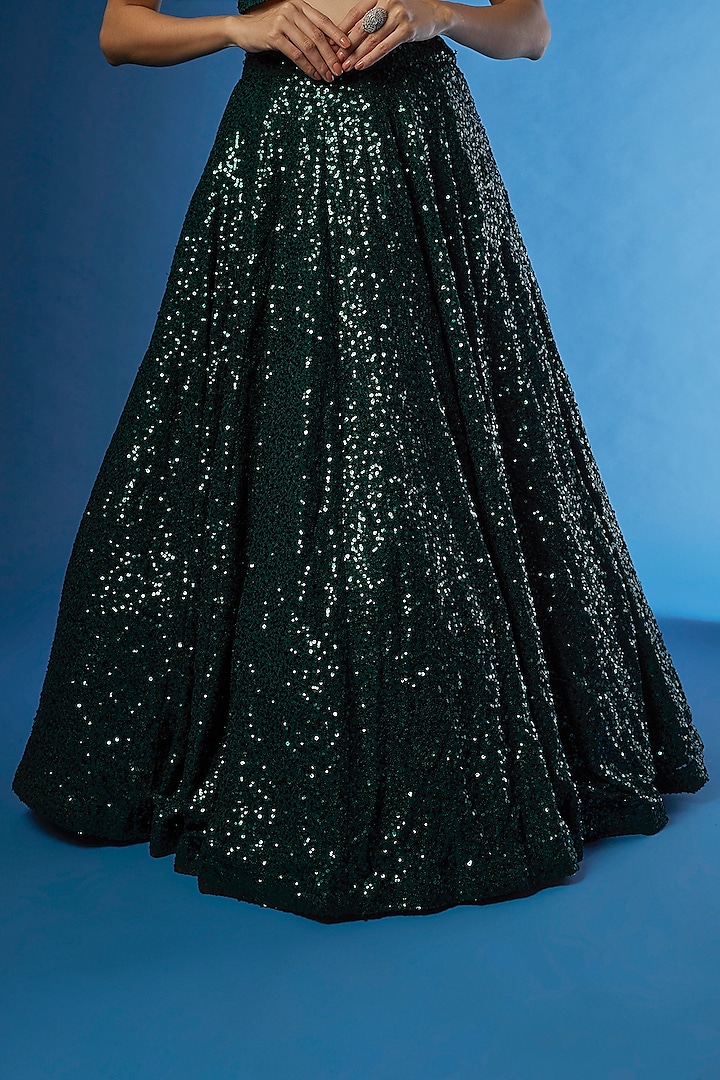 Emerald Green Organza Lehenga Set
