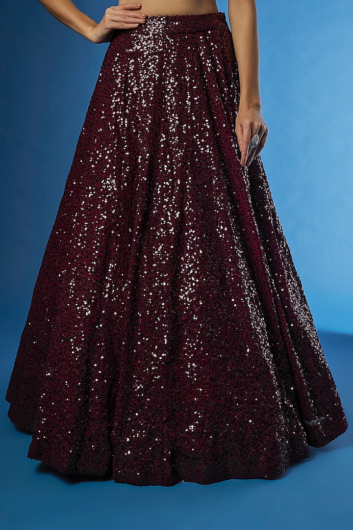 Wine Organza Embroidered Wedding Lehenga Set by Angad Singh at Pernia's Pop Up Shop