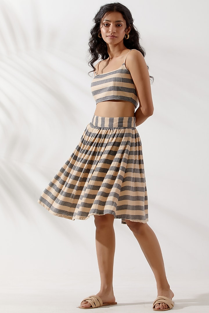 Beige Striped Skirt by TIC