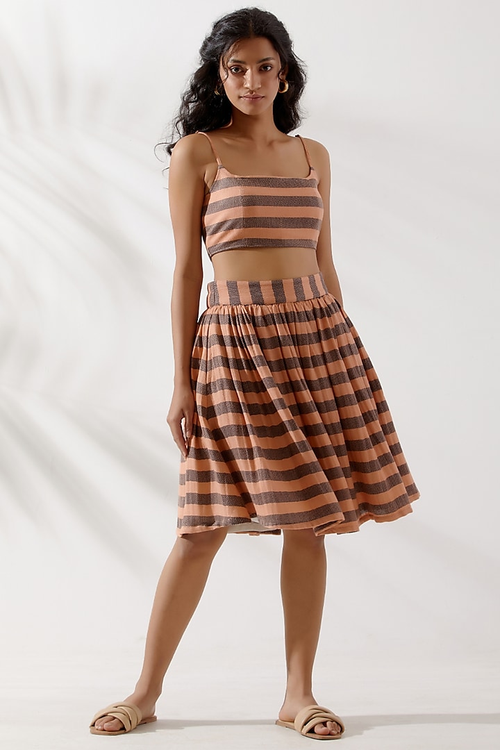 Peach Cotton Jacquard Skirt by TIC