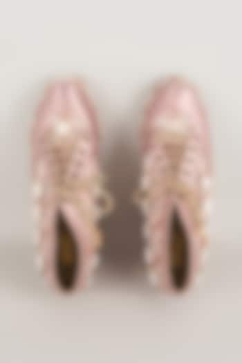 Pink Satin Embroidered Sneaker Wedges by TIESTA at Pernia's Pop Up Shop