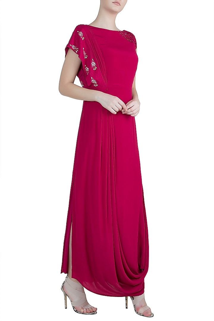 Pink Embroidered Draped Vacation Dress by Tisharth by Shivani at Pernia's Pop Up Shop