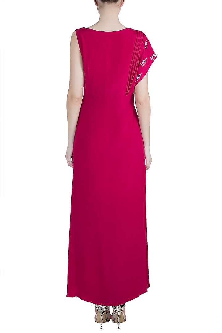 Pink Embroidered Draped Vacation Dress by Tisharth by Shivani at Pernia's Pop Up Shop