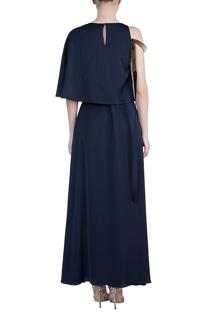 Navy Blue Embroidered Cape Vacation Dress by Tisharth by Shivani at Pernia's Pop Up Shop