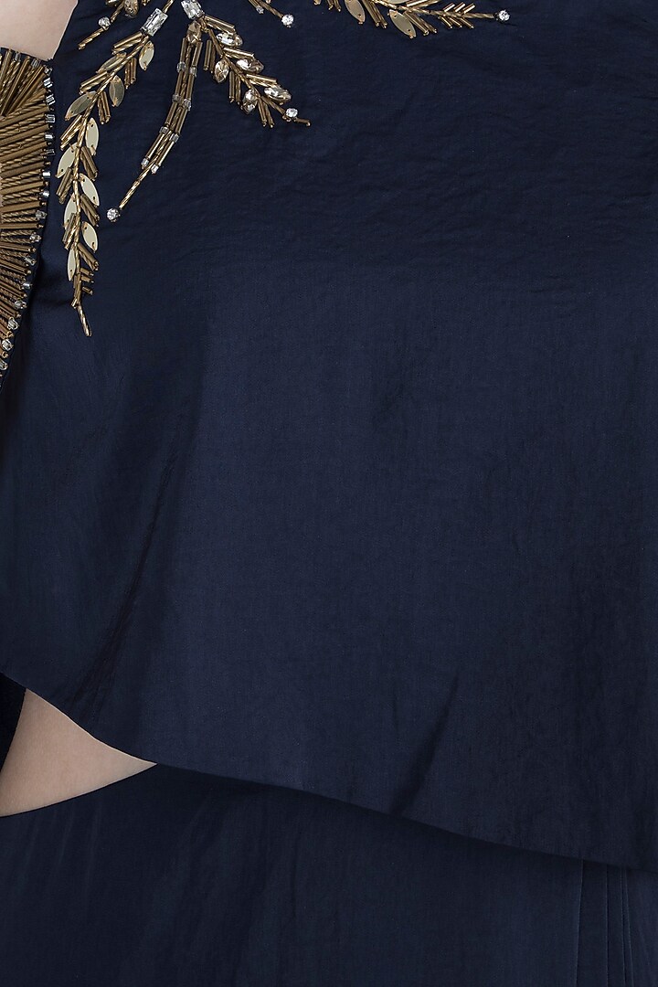 Navy Blue Embroidered Cape Vacation Dress by Tisharth by Shivani at Pernia's Pop Up Shop