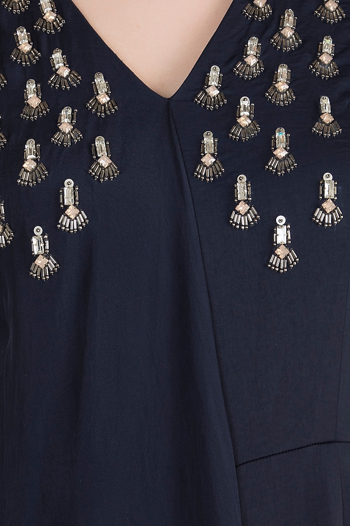 Navy Blue Embroidered Jumpsuit by Tisharth by Shivani at Pernia's Pop Up Shop