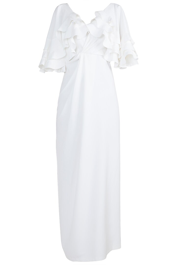 White Drape Maxi Dress Design by Tisharth by Shivani at Pernia's Pop Up ...