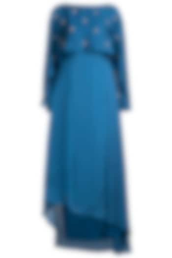 Teal Blue Embroidered Cape Dress by Tisharth by Shivani at Pernia's Pop Up Shop