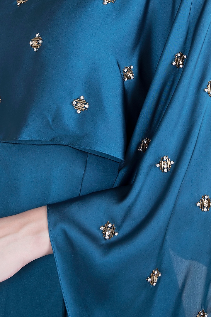 Teal Blue Embroidered Cape Vacation Dress by Tisharth by Shivani at Pernia's Pop Up Shop