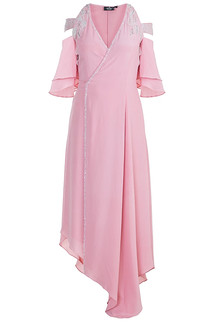 Dusty Pink Embroidered Wrap Dress by Tisharth by Shivani