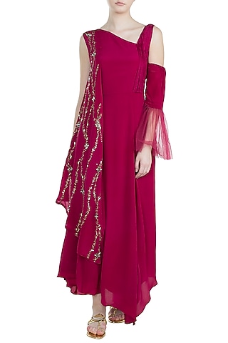 Pink Embroidered Asymmetrical dress by Tisharth by Shivani