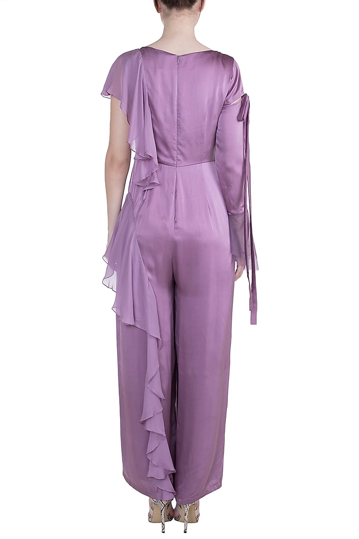 Lilac Embroidered Ruffled Jumpsuit by Tisharth by Shivani at Pernia's Pop Up Shop