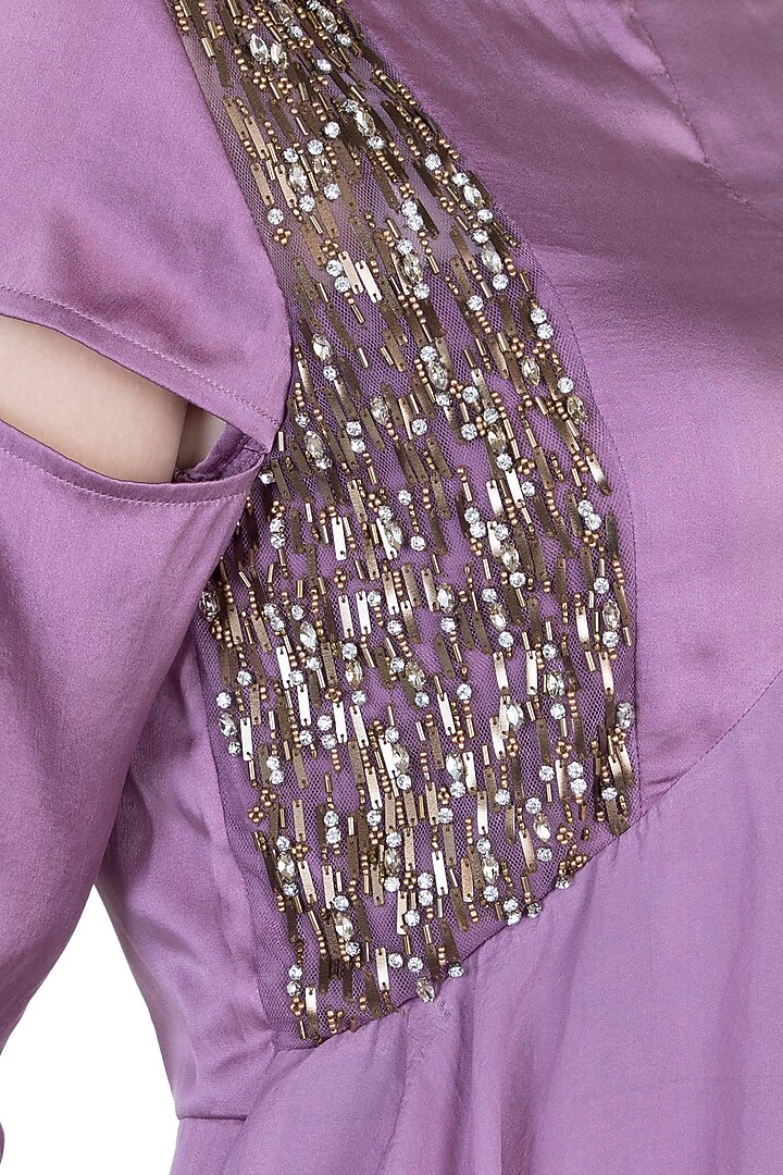Lilac Embroidered Ruffled Jumpsuit by Tisharth by Shivani at Pernia's Pop Up Shop