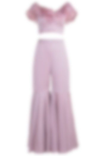 Dusty Pink Embroidered Crop Top With Flared Pants by Tisharth by Shivani