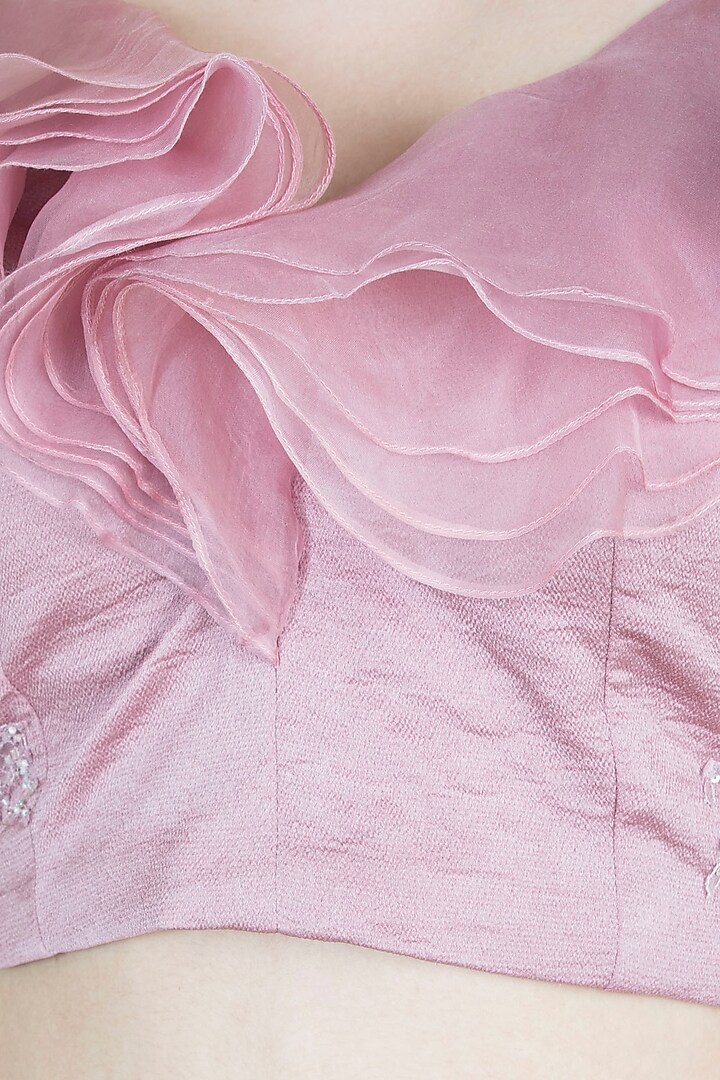 Dusty Pink Embroidered Crop Top With Flared Pants by Tisharth by Shivani at Pernia's Pop Up Shop