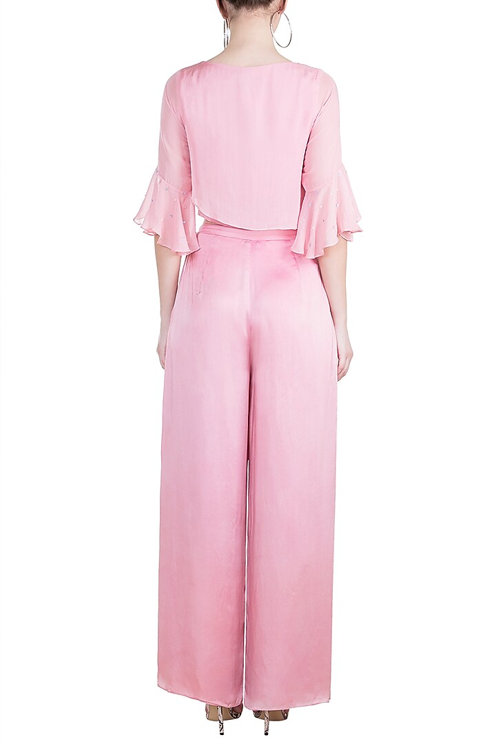 Dusty Pink Embroidered Crop Top With Slit Pants by Tisharth by Shivani at Pernia's Pop Up Shop