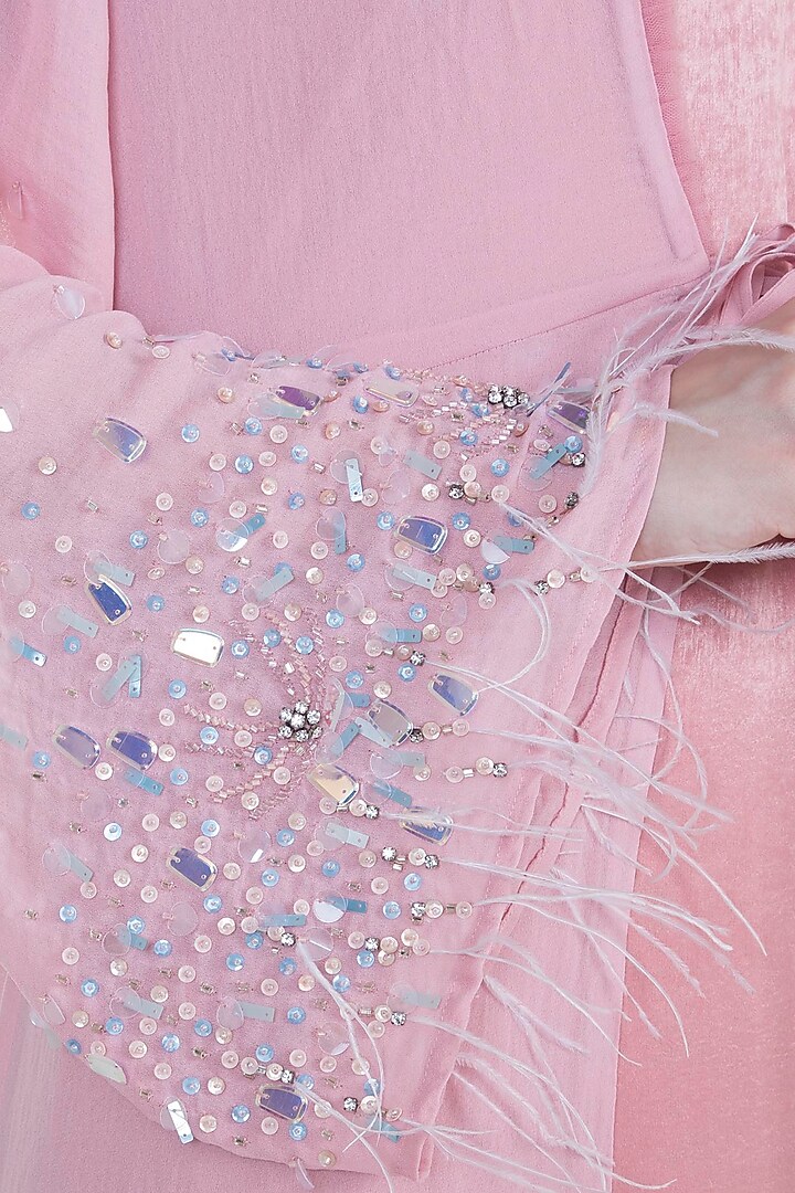 Dusty Pink Cocktail Dress With Embroidered Cape by Tisharth by Shivani at Pernia's Pop Up Shop