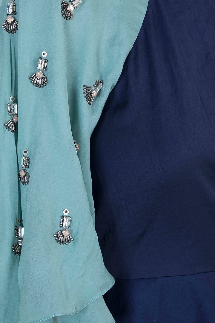 Navy Blue Embroidered Peplum Top With Pants by Tisharth by Shivani at Pernia's Pop Up Shop