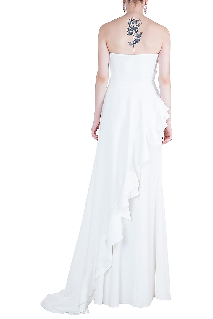 White Embroidered Off Shoulder Gown by Tisharth by Shivani at Pernia's Pop Up Shop