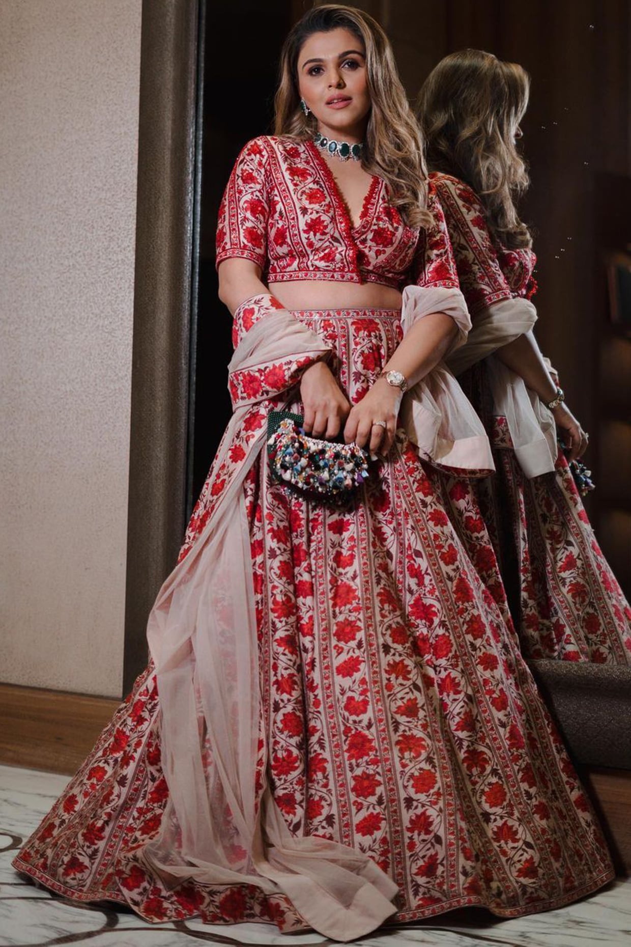 Red Printed Designer Lehenga Choli In Silk