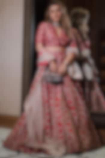 Beige & Red Printed Lehenga Set by Ridhi Mehra