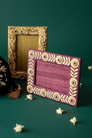 Red Kusum Zardozi Photo Frame by The India Craft Project