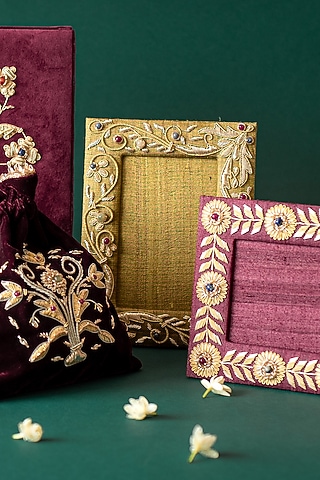 Green Bel Zardozi Photo Frame by The India Craft Project
