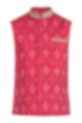 Red Embroidered Nehru Jacket by Tisha Saksena Men